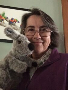Children's author Julie Murphy with a cute kangaroo hand puppet.